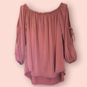 Lavender Field Cold Shoulder Mauve oversized Top pink blouse tied open sleeve